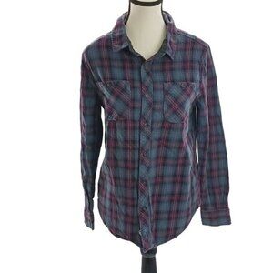 Junk Food Flannel Plaid Shirt Button Down Purple Gray Womens Size Small